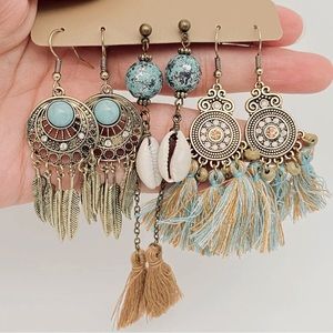 3 Pair Turquoise & Shell Bohemian Earrings